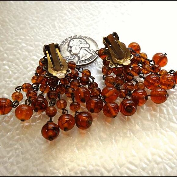 1950s West German Rare Tortoise Glass Dangle Vintage Earrings - Picture 5 of 6